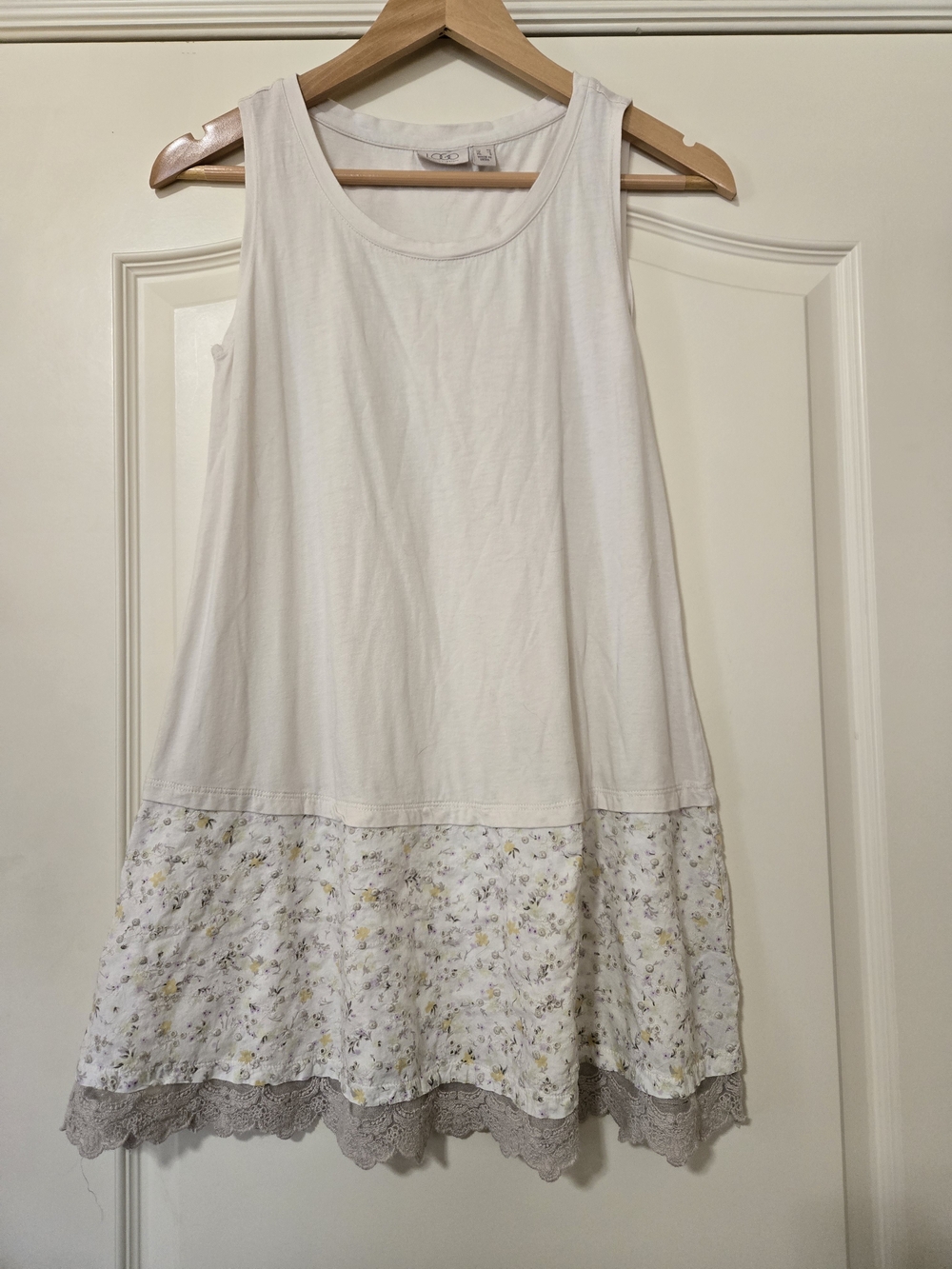 LOGO by Lori Goldstein White Tank with Floral Hem